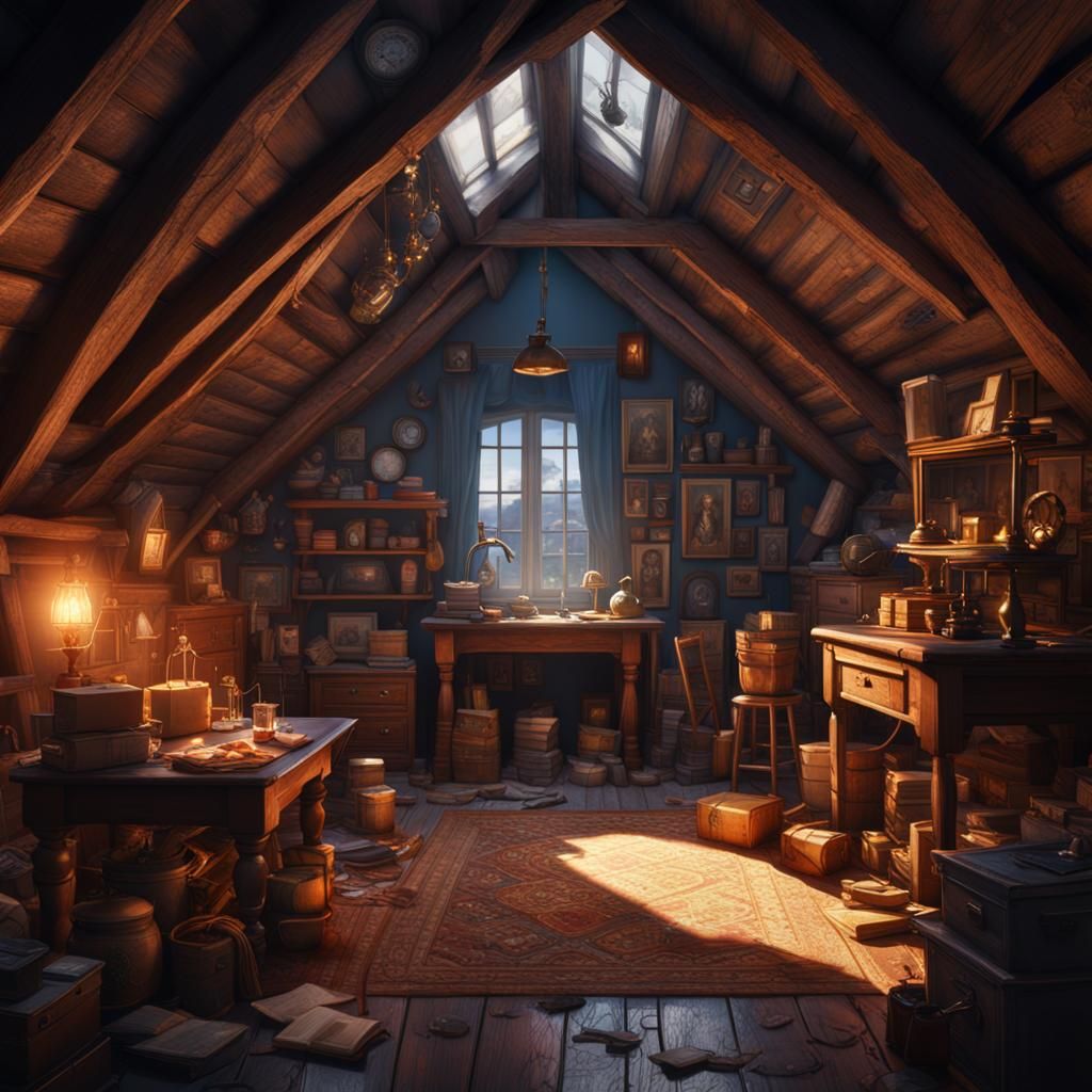 Detailed Attic Scene in a Matte Painting Style