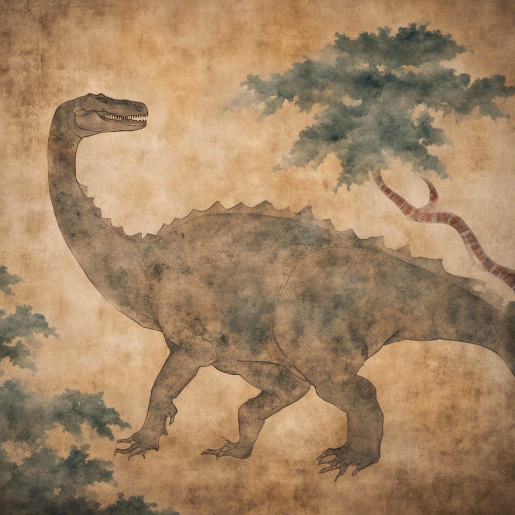 Ancient Chinese Fresco of a Dinosaur