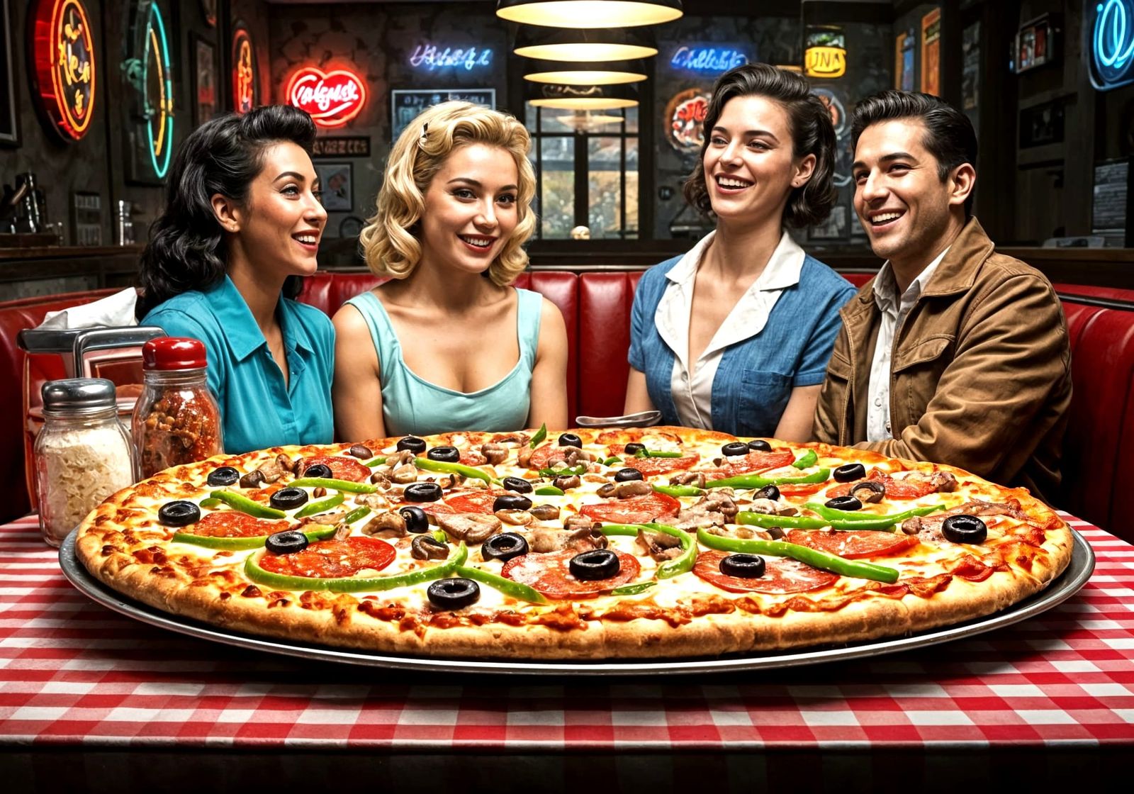 giant pizza with friends