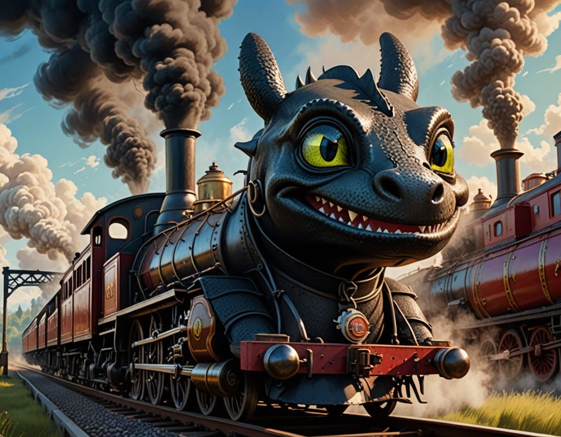 Toothless the Dragon Drives a Steam Train