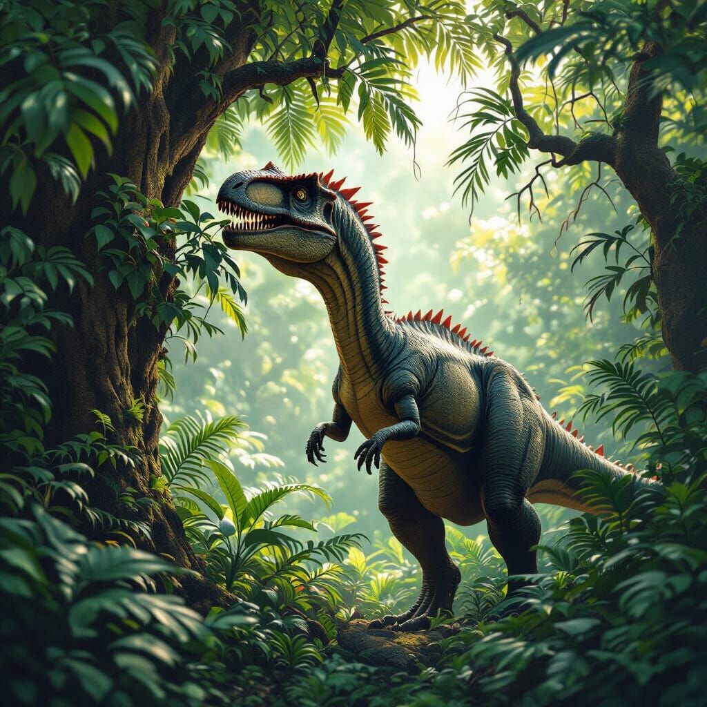 Dinosaur Eating in Lush Foliage: Fantasy Concept Art