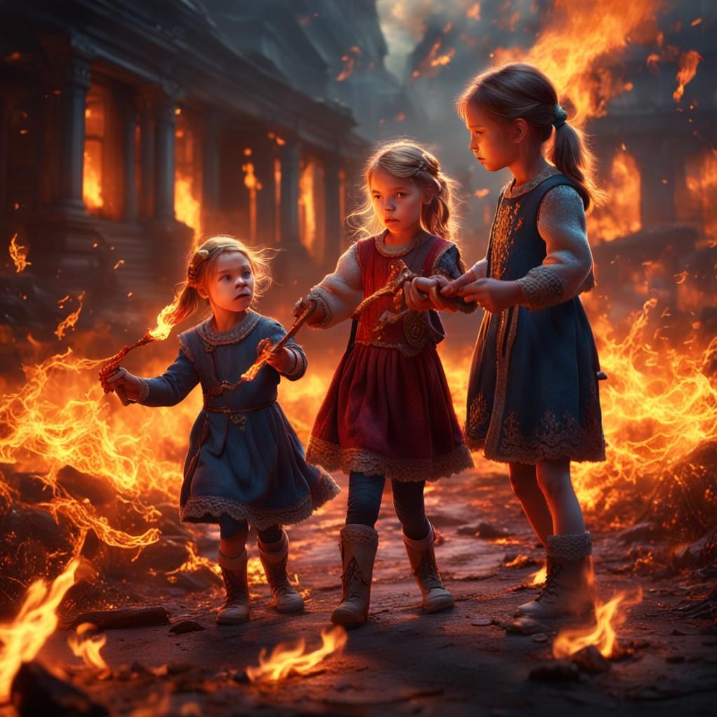 Fantastical Image of Girls Playing with Fire