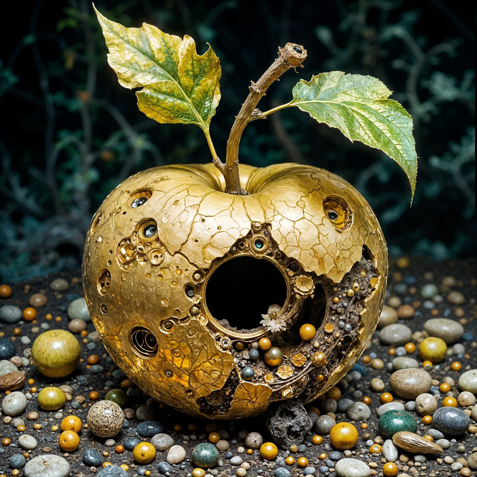 Whimsical Art Nouveau Masterpiece: Giant Pyrite Apple