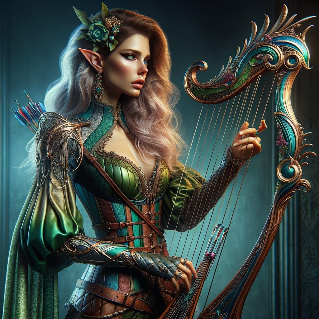 Elven Bard-Warrior in Glamorous Armor
