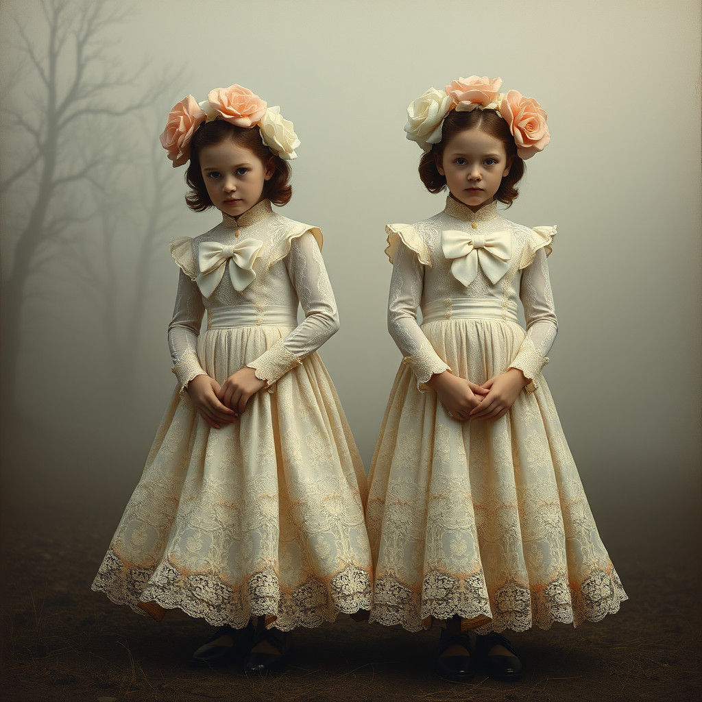 Twin Sisters in a Surreal Victorian Dreamscape
