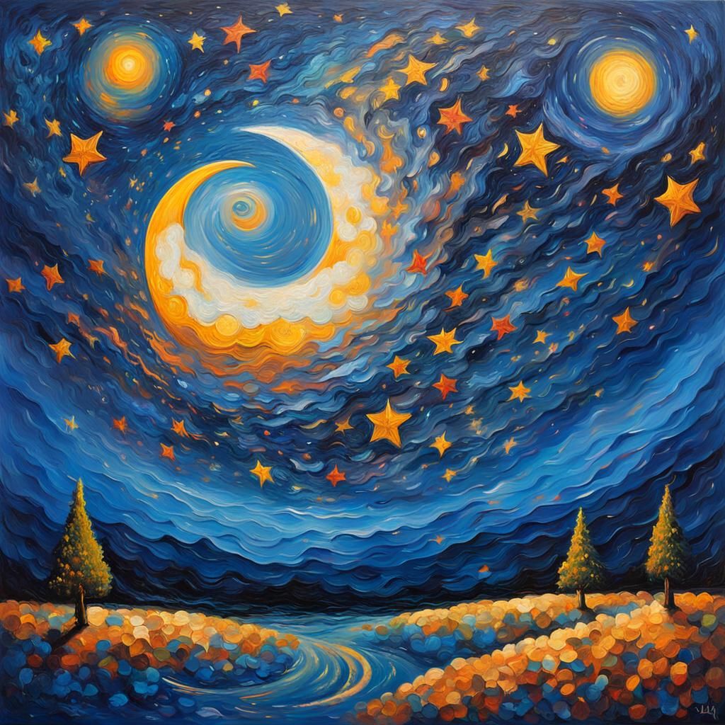 Swirling Starry Night Sky in Expressionist Style