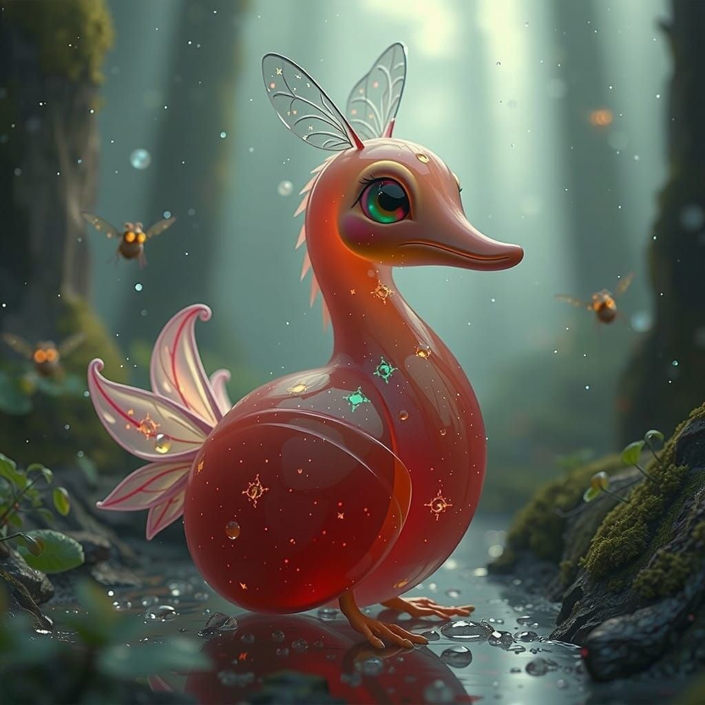 Whimsical Firefly in a Crystal Snowglobe Scene