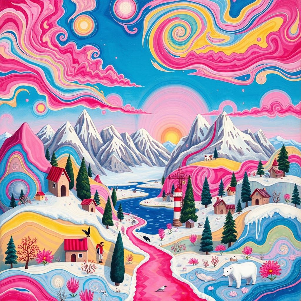 Vibrant Circumpolar Landscape in Gouache Style
