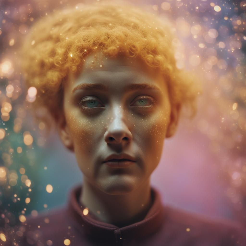 Dreamy Face with Sparkling Eyes in Romantic Surrealism