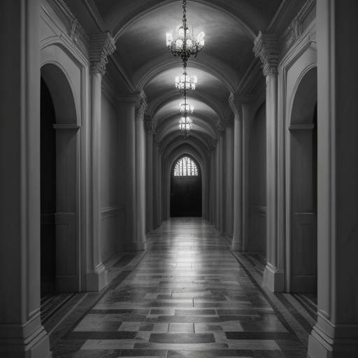 Hyperrealistic Long Gray Stone Hallway