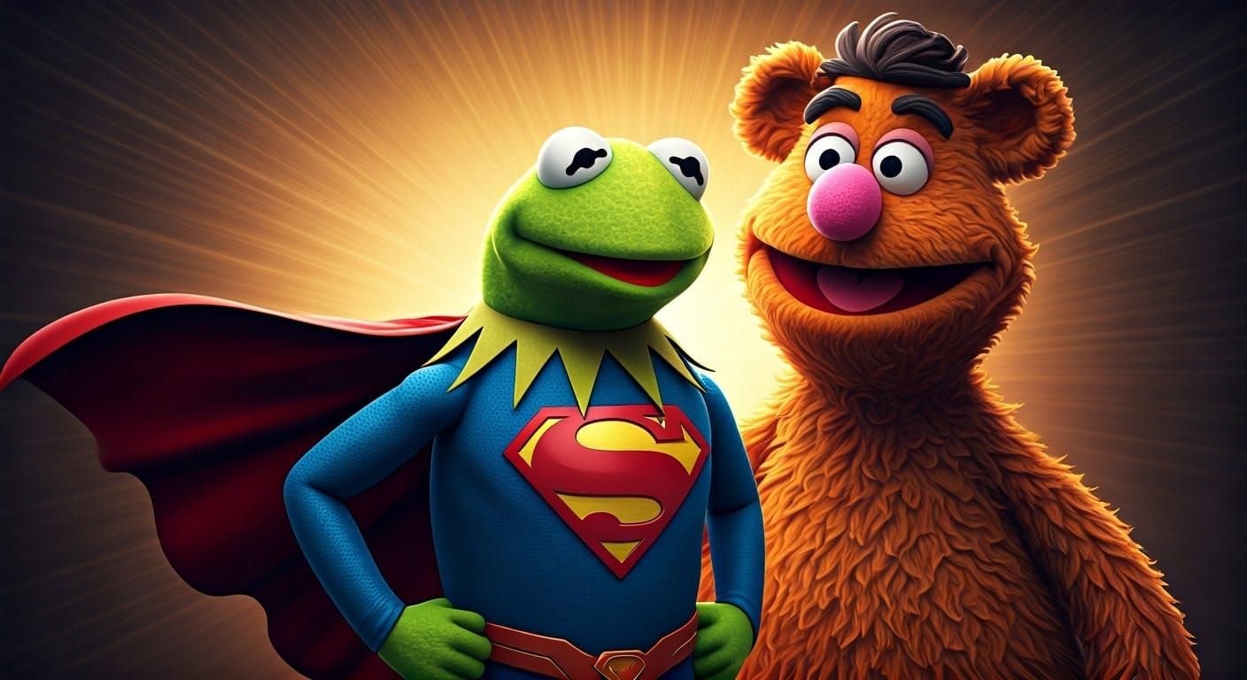 Kermit the Frog as Superman vs Fozzie Bear