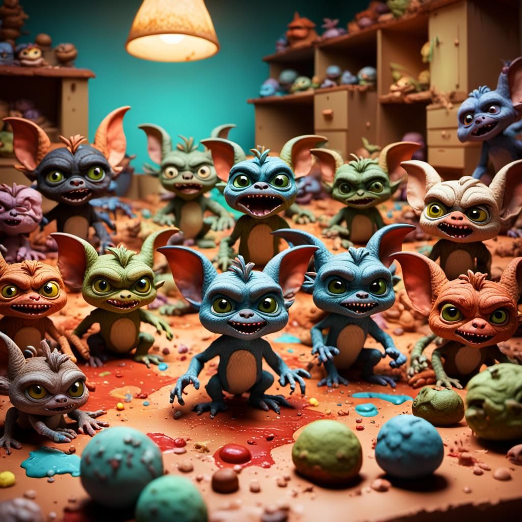 Gremlins Playtime in Claymation Style