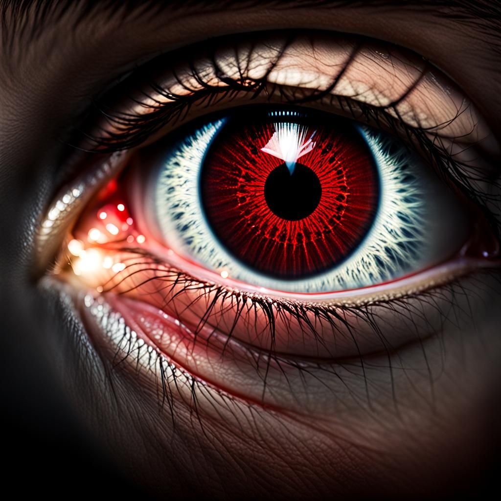 Striking Close-Up: Red Tinted Vertical Pupil