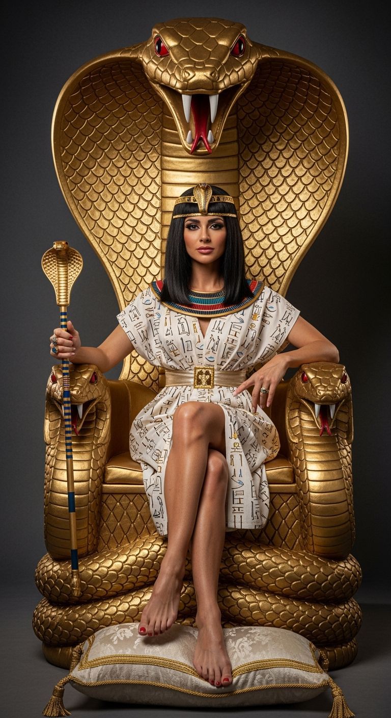 Egyptian Queen on Cobra Throne in Photographic Style