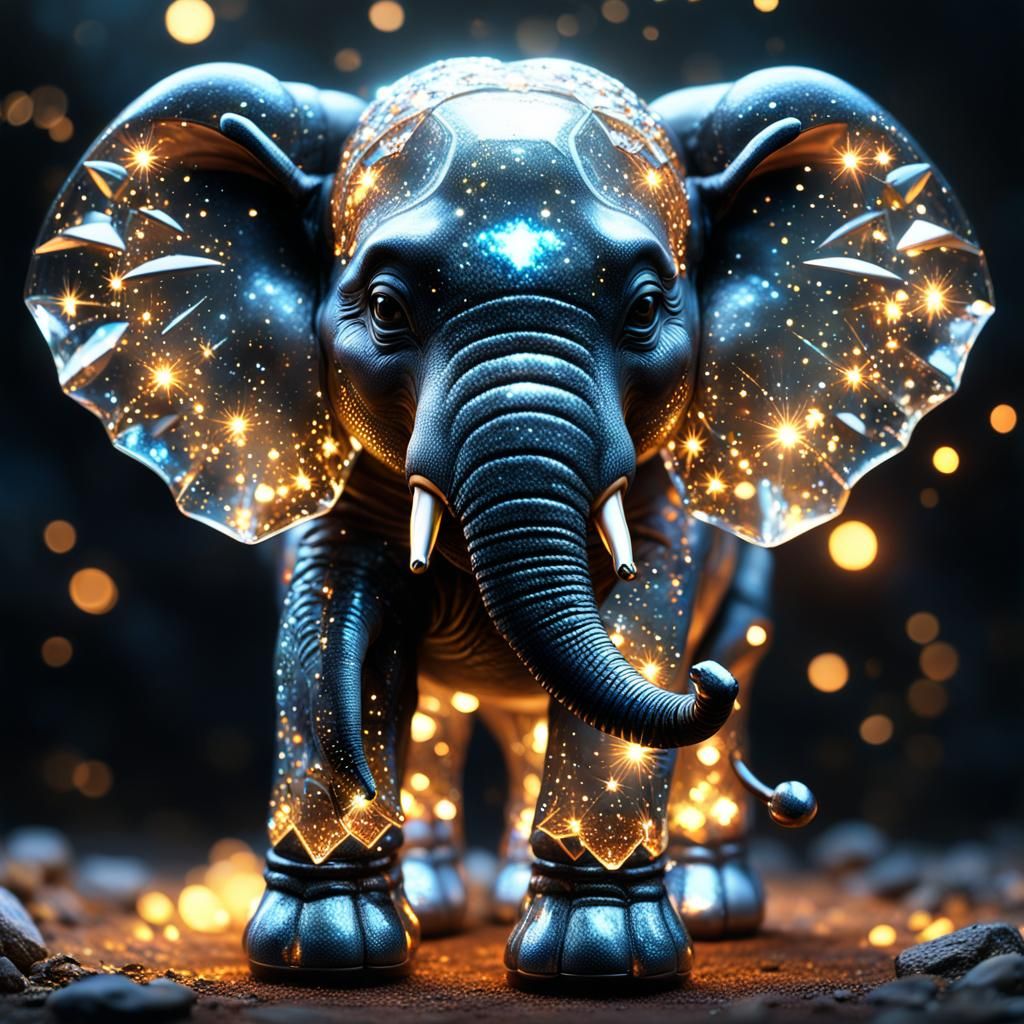 Epic Crystalline Glass Elephant with Fiery Sparkle