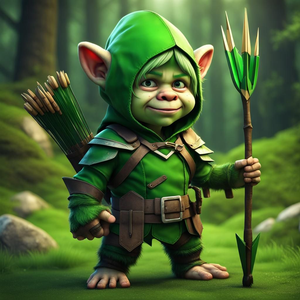 Hyperrealistic Green Arrow as a Cute Troll