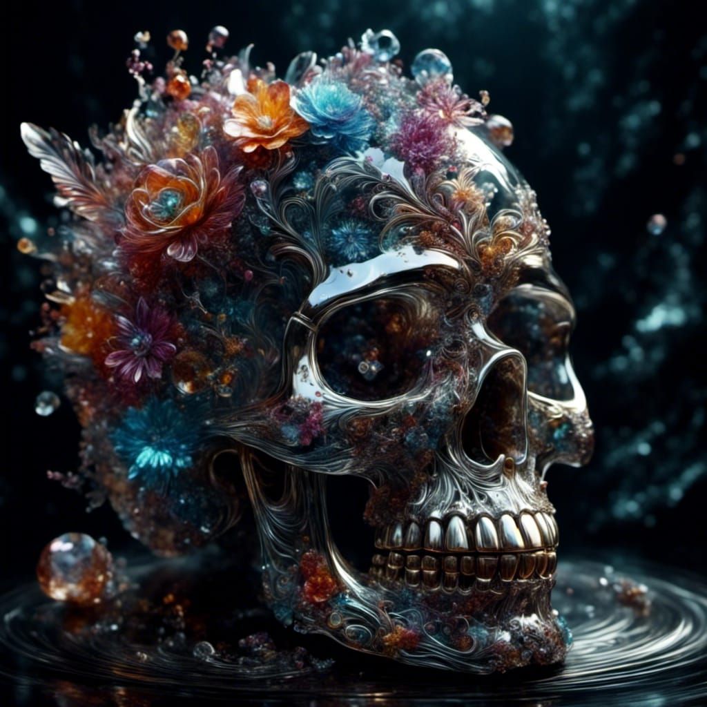 Detailed Crystal Skull Portrait in Gloss Painting Style
