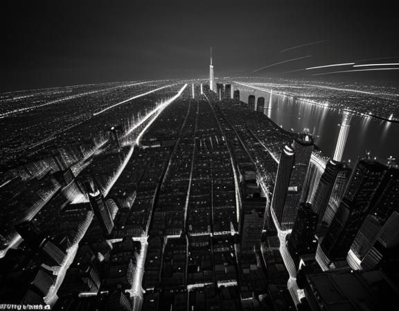 Black and White Long Exposure Cityscape at Night