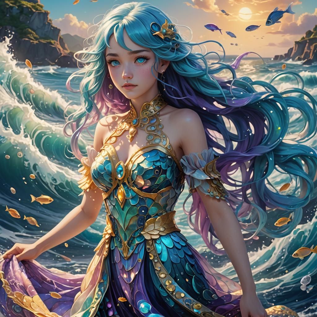 Anime Woman in Ocean: Fantasy Concept Art
