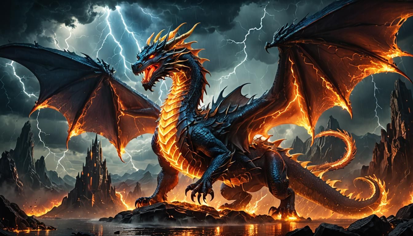 Majestic Crystal Dragon in Stormy Landscape