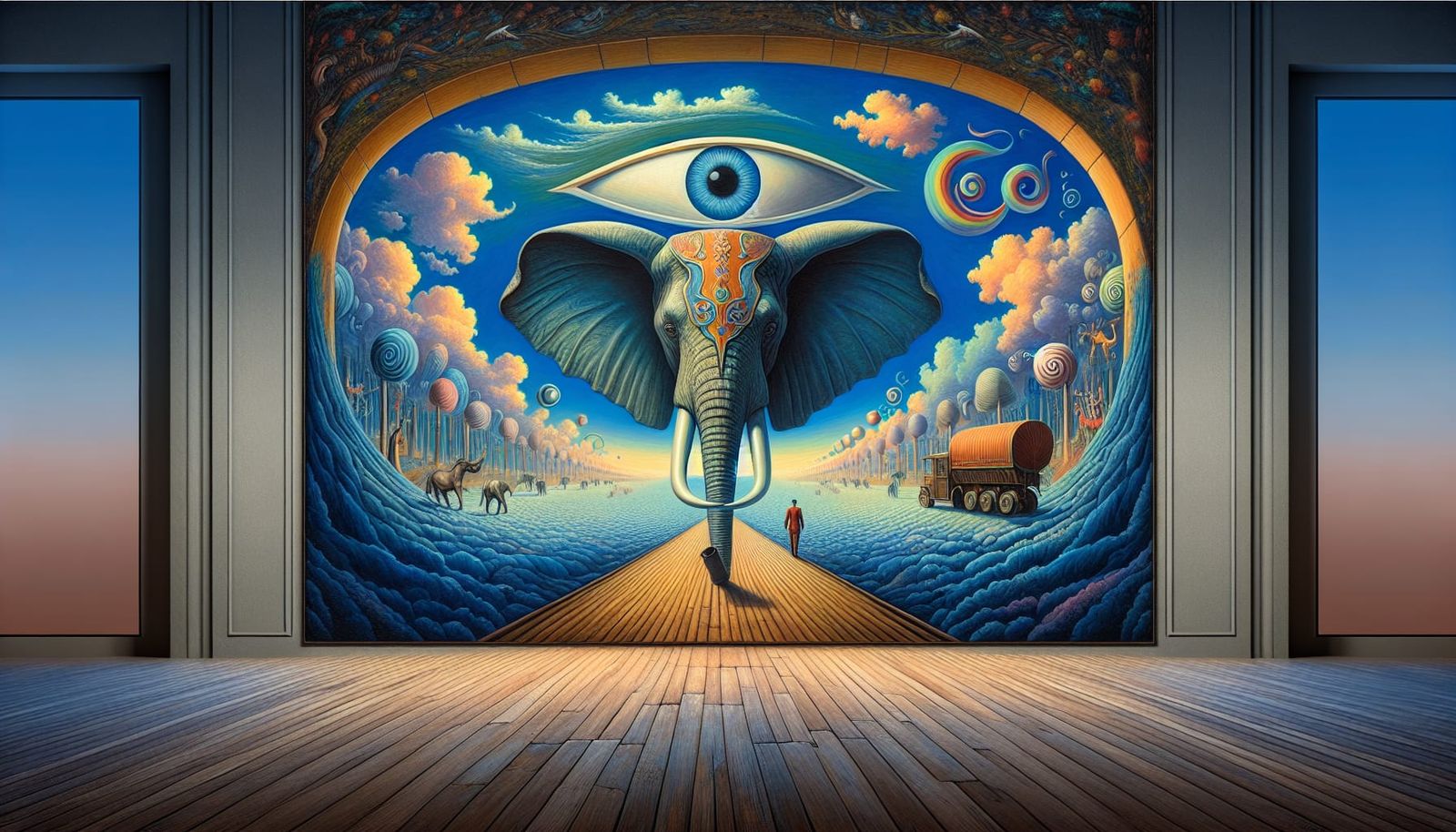 Surreal Elephant Dreamscape in Oil, Salvador Dali Style