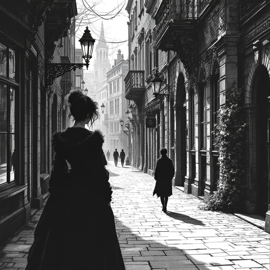 Gothic Pen and Ink Illustration of Woman