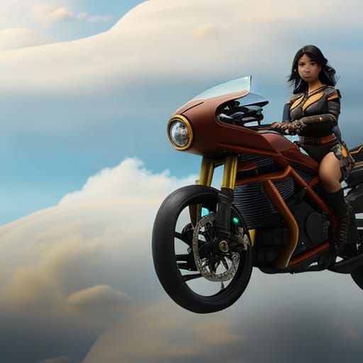 Anime Woman Rides Motorcycle Through Storm