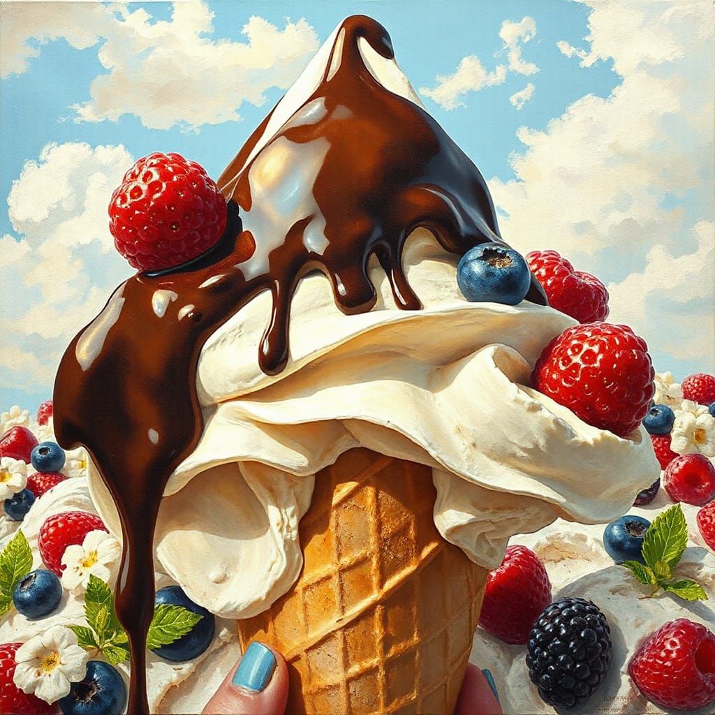 Giant Ice Cream Cone in a Neo-Impressionistic Style