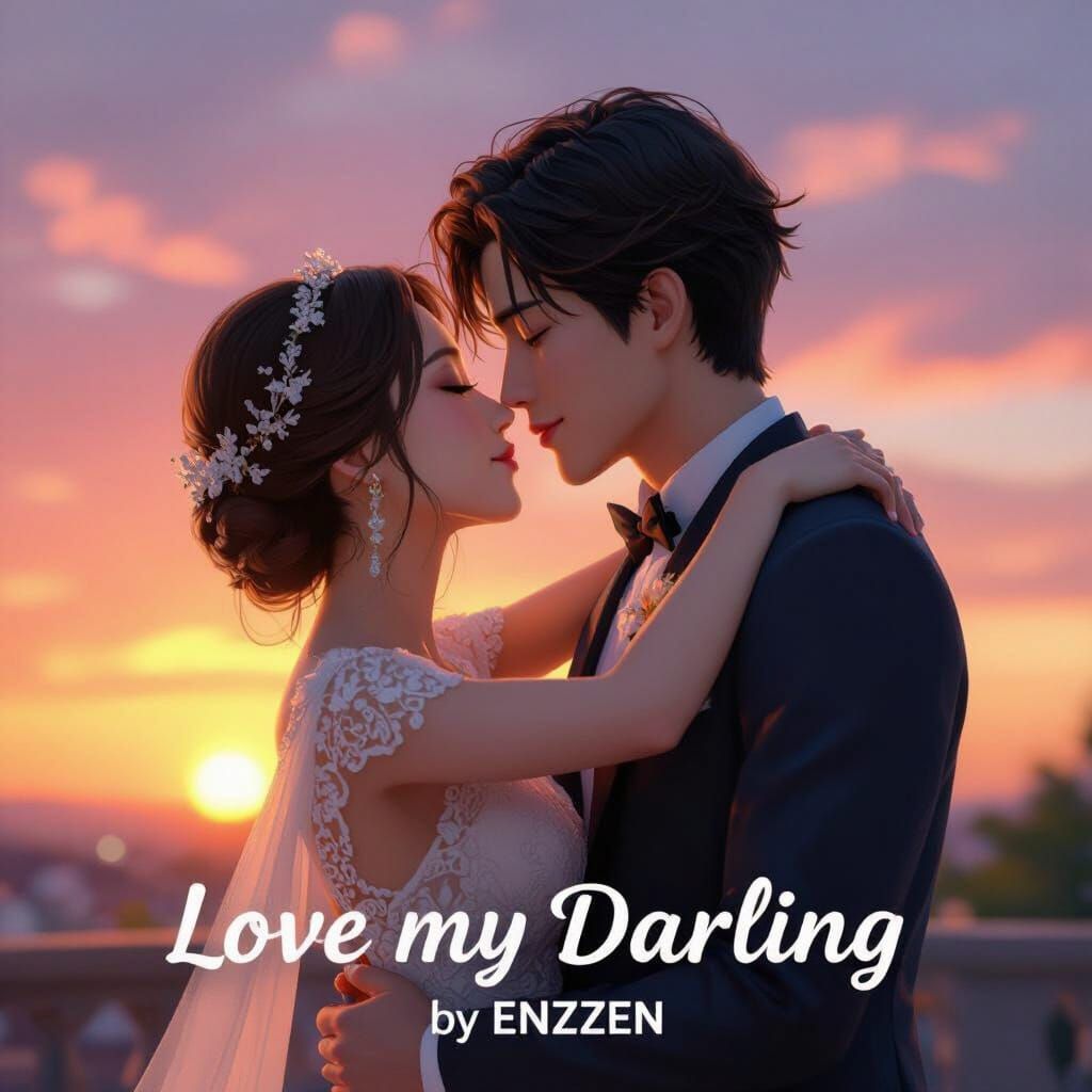 Romantic Sunset Kiss in 3D Anime Art Style