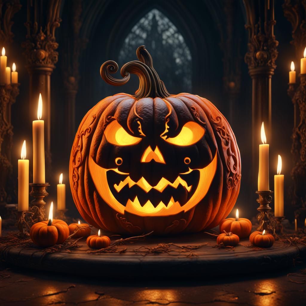 Artistic Gothic Pumpkin Carving with Candles