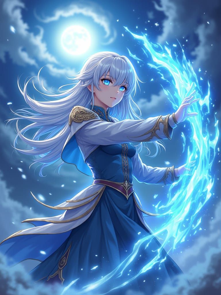 Anime Sorceress Unleashes Ice Magic in Epic Fantasy Style