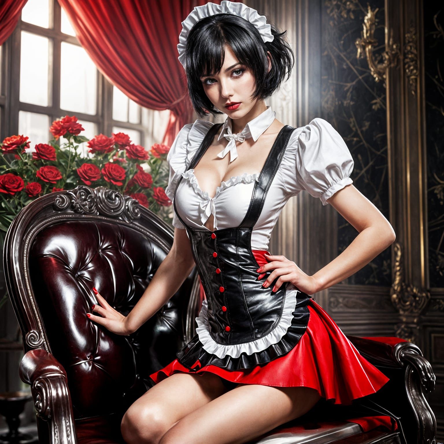 Pretty French Maid in Realistic Splash Art Style