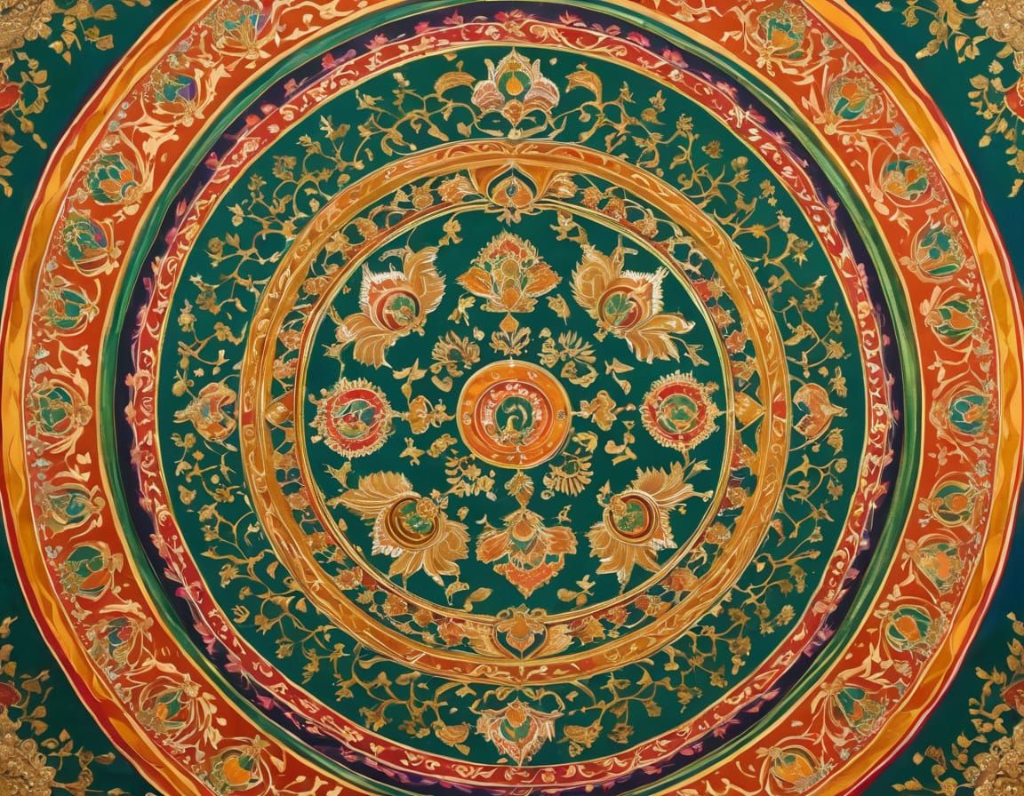 Lord Krishna in Vibrant Kalamezhuthu Scene, Radiating Ethere...