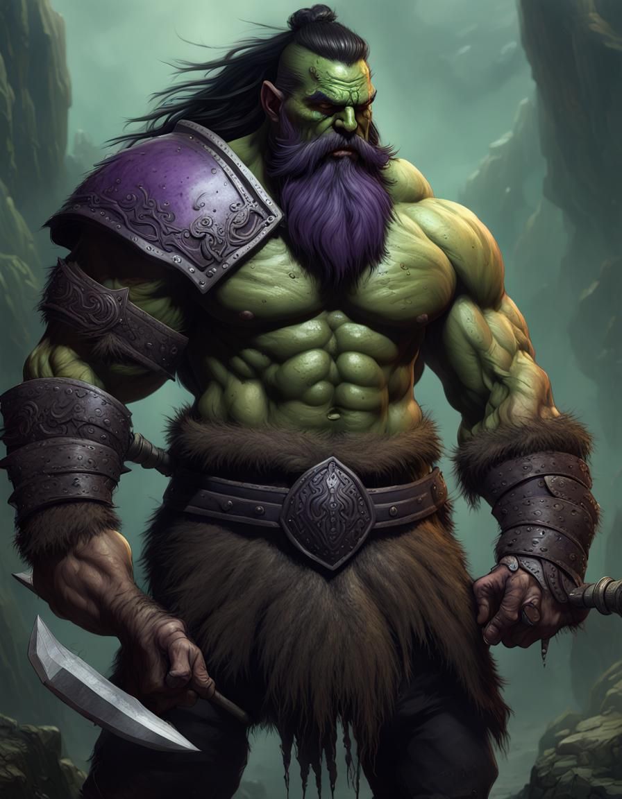 Detailed Orc Barbarian in Dark Fantasy Style