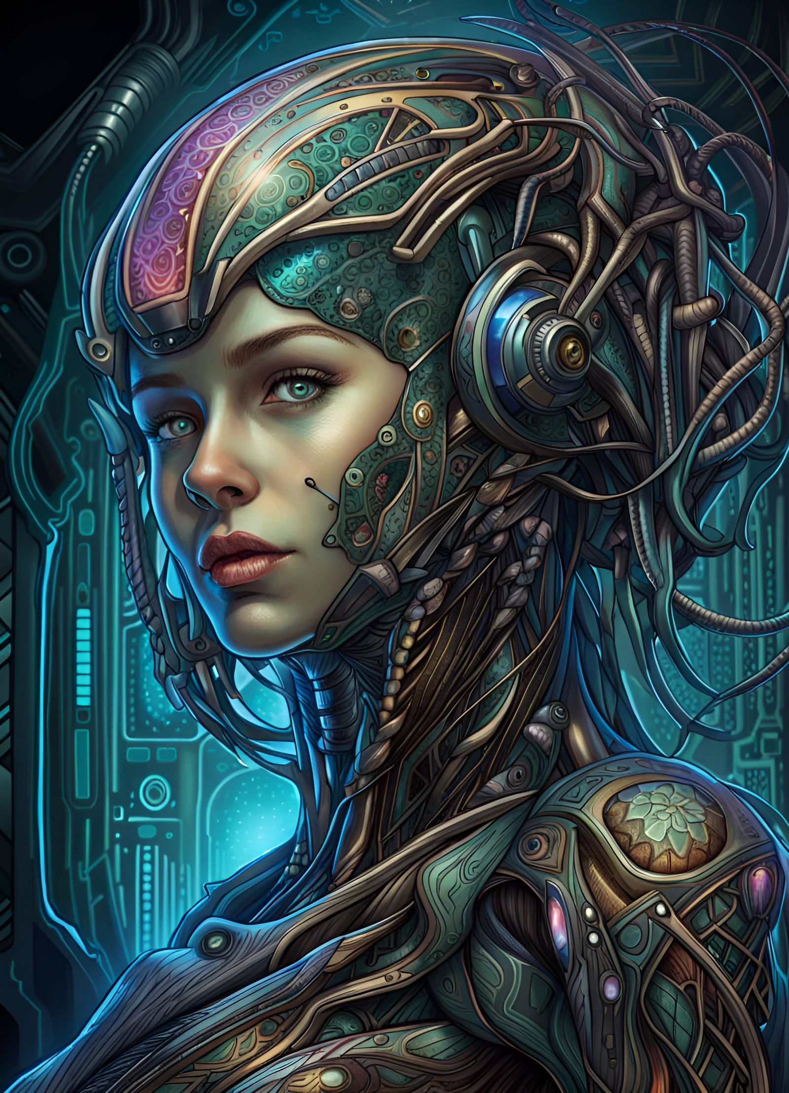 Cybernetic Mutant Portrait in Art Nouveau Style