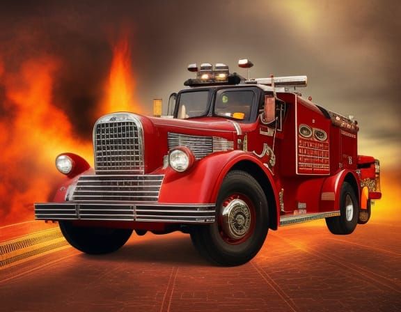 Glossy Red Fire Truck in Professional Photography Style