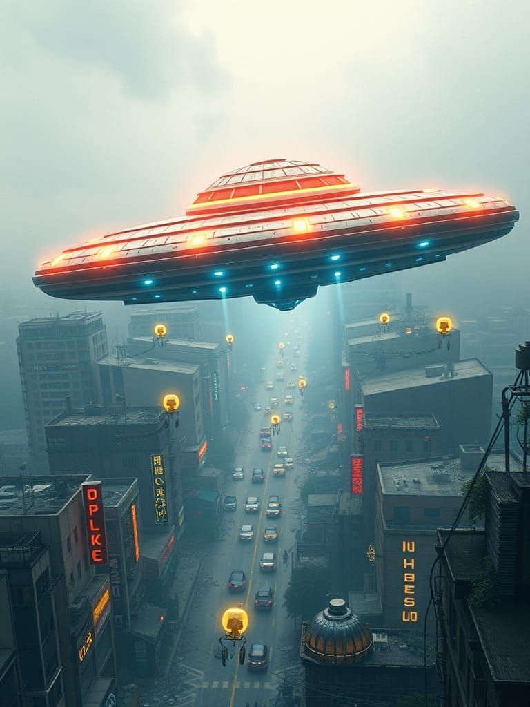 Flying Saucer Transforms Urban Trash into Alien Objects