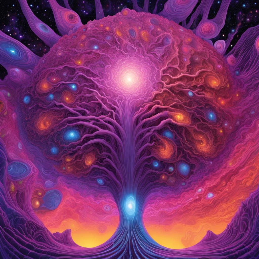 Surreal Crystalline Tree in Psychedelic Fractal Void