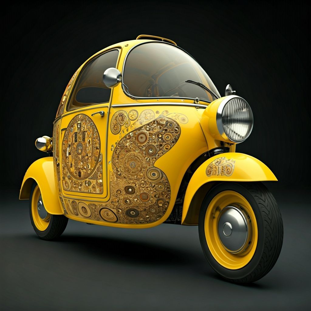 Yellow Bubble Car in Art Nouveau Style