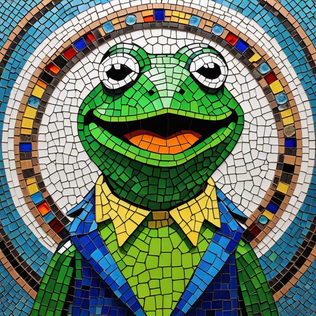 Mosaic Glass Kermit the Frog Art