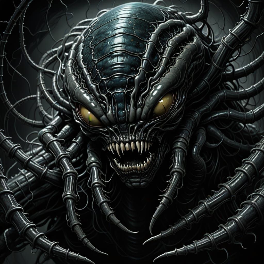 Eerie Alien Facehugger in Dark Fantasy Oil Painting