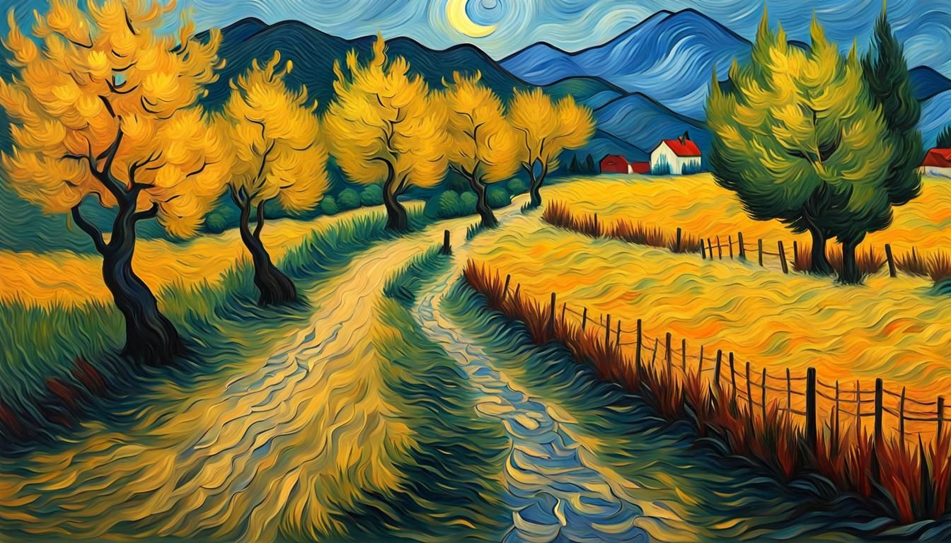 Landscape Painting in Van Gogh Style