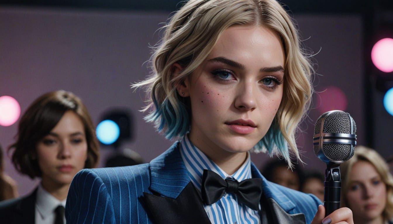 Emo Girl in Striped Tuxedo with Microphone