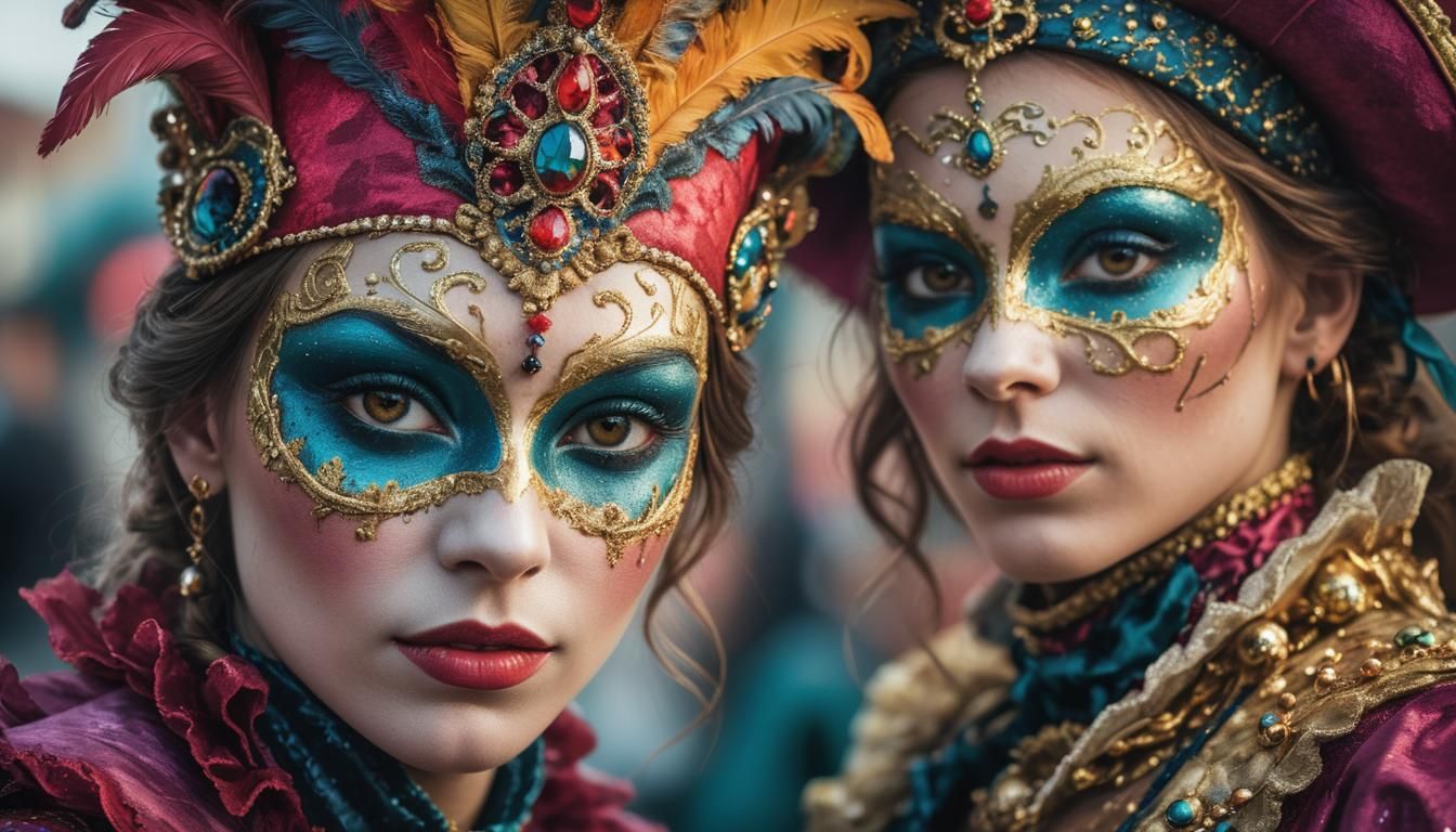 Venetian Carnival Portrait in Colorful Heat Colors