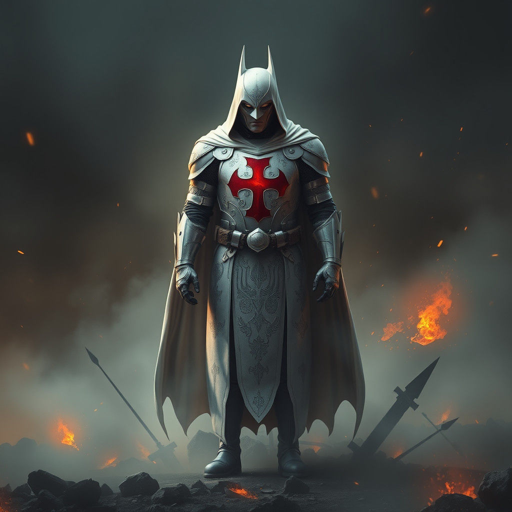 Batman as Medieval Knight in Fog, Digital Matte Painting