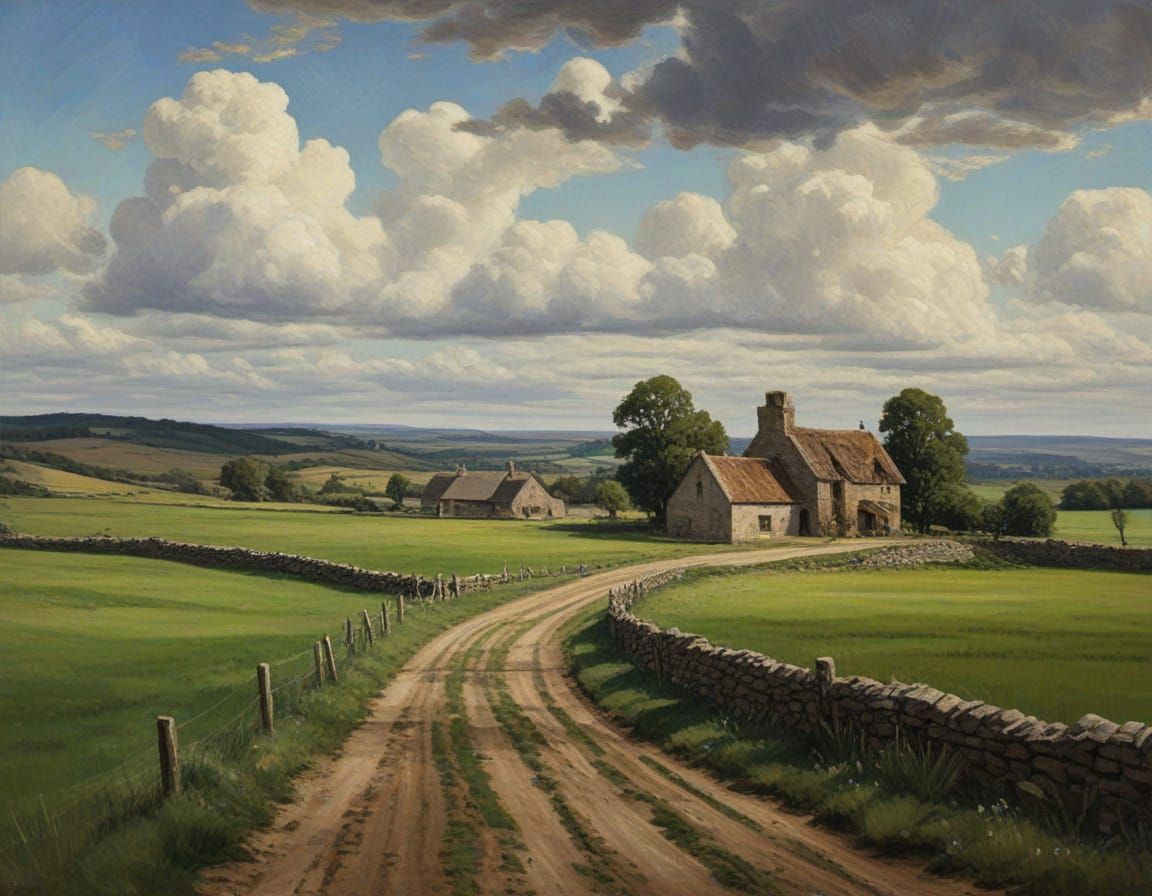 Irish Farm Landscape in Arthur Lismer Oil Painting Style