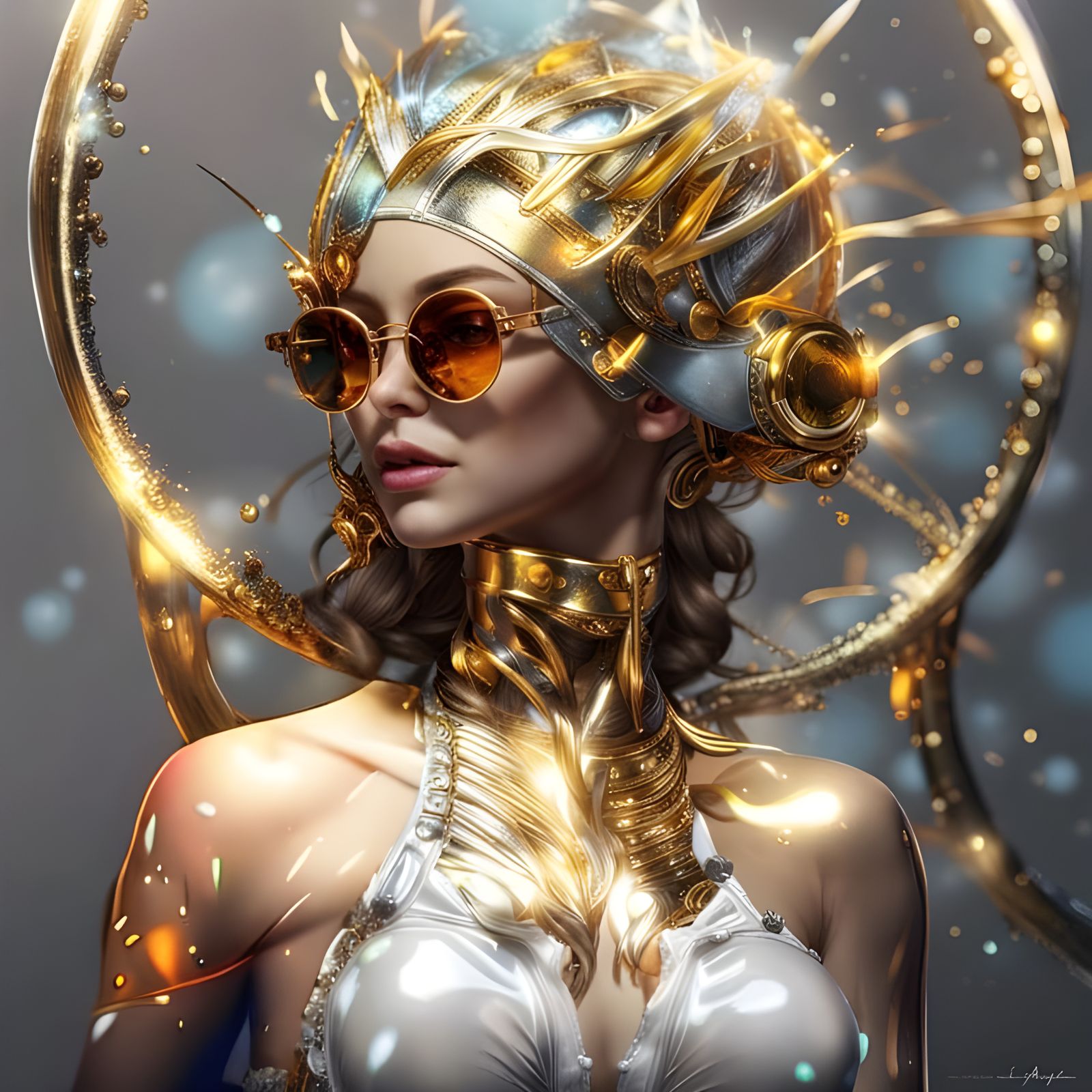 Reflective Golden Glasses: Cinematic Splash Art Portrait