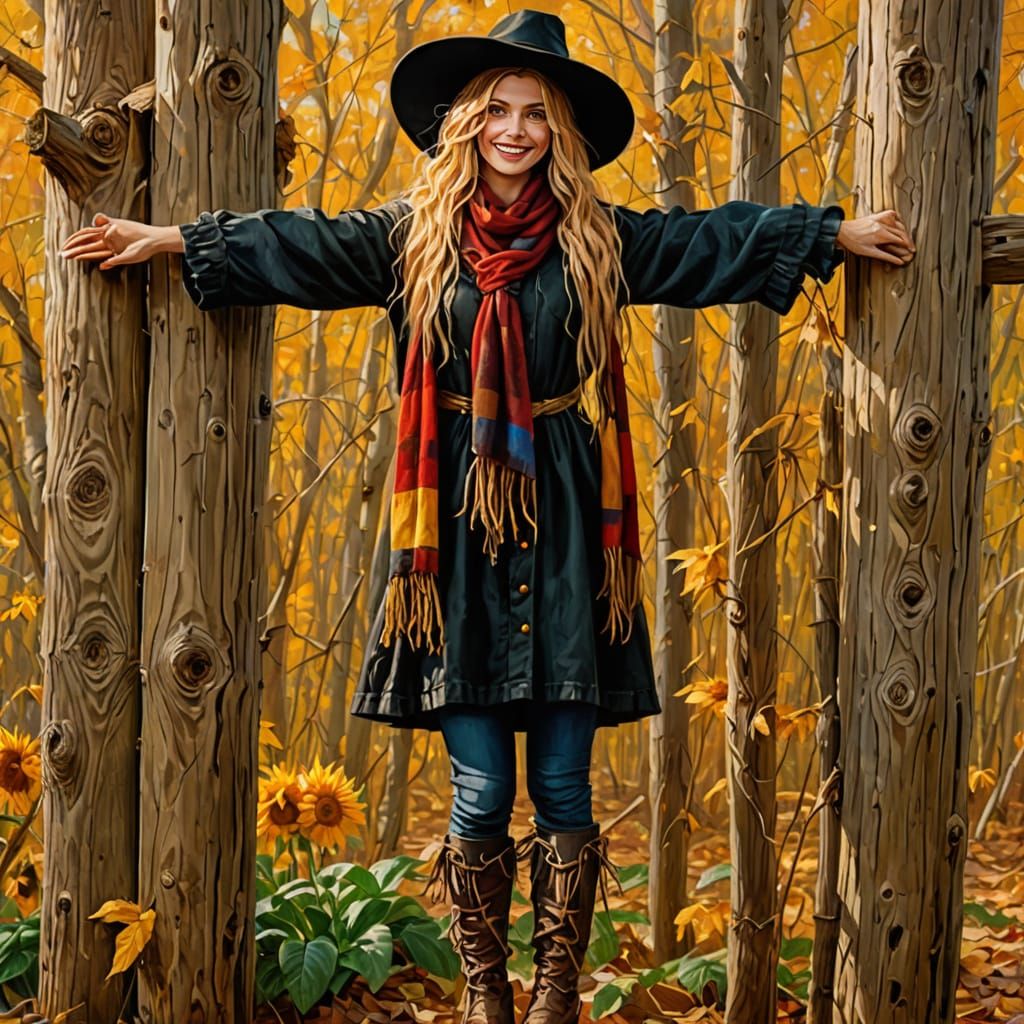 Hyperreal Portrait of Woman in Scarecrow Costume