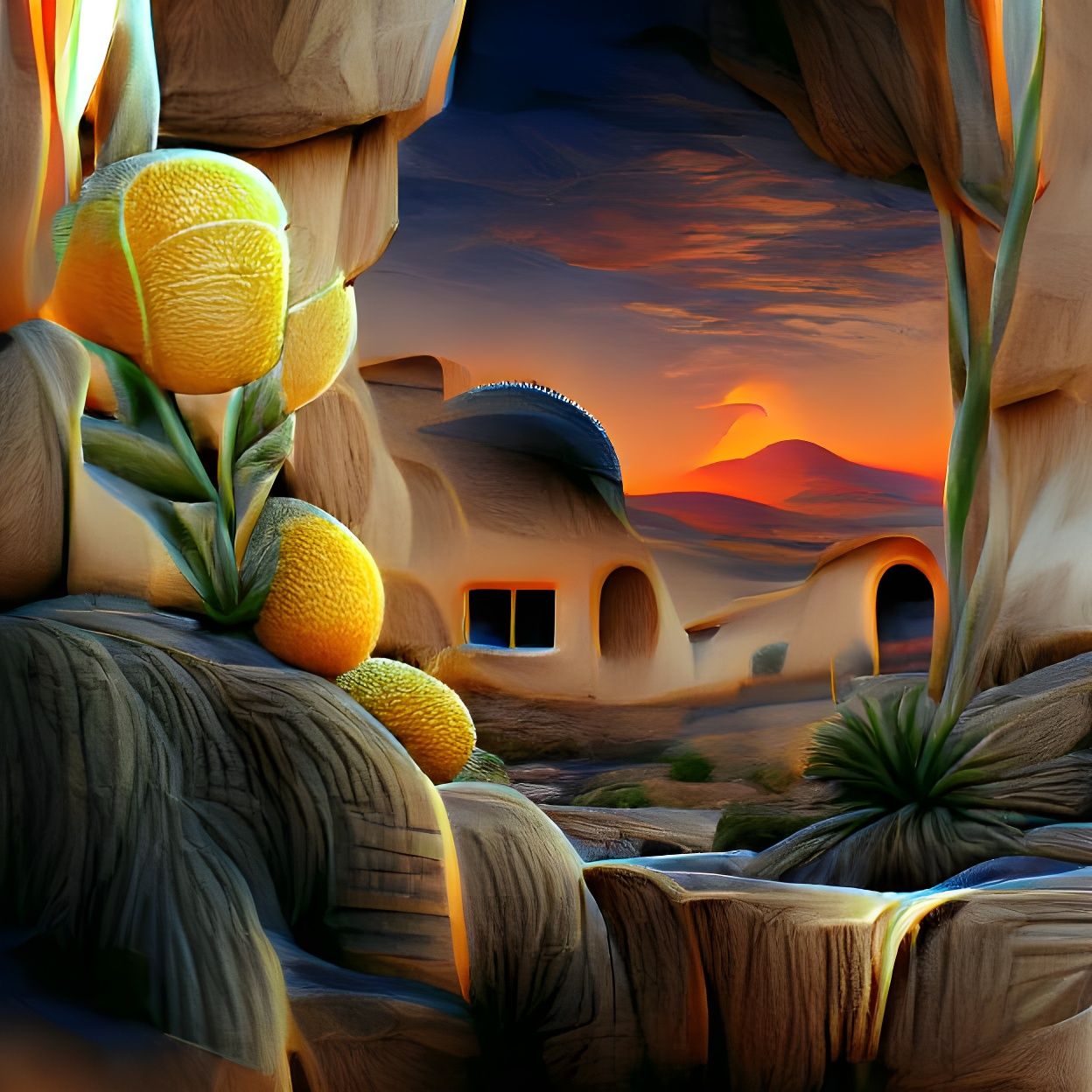 Desert Kingdom Sunset in Cel-Shaded Style