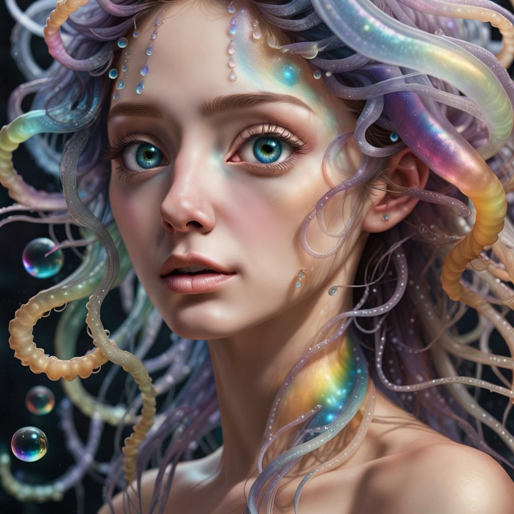 Jellyfish Goddess with Galaxy Eyes: Hyperrealistic Portrait